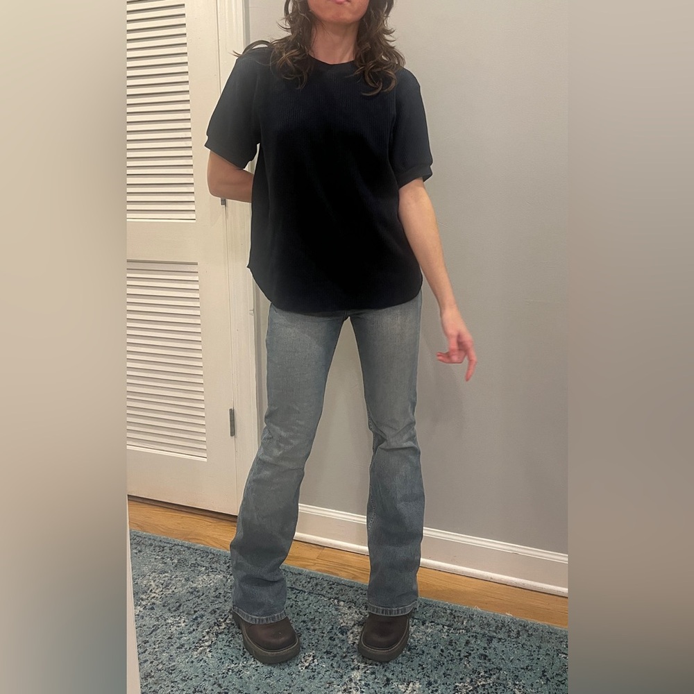 Uniqlo classic navy blue waffle top